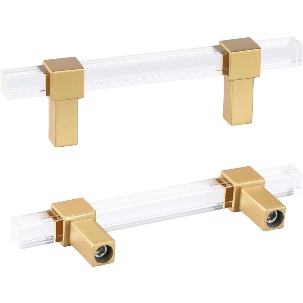Set of 10 Peaha Clear Acrylic Cabinet Drawer Pulls, 3" Square Gold Kitchen Hand